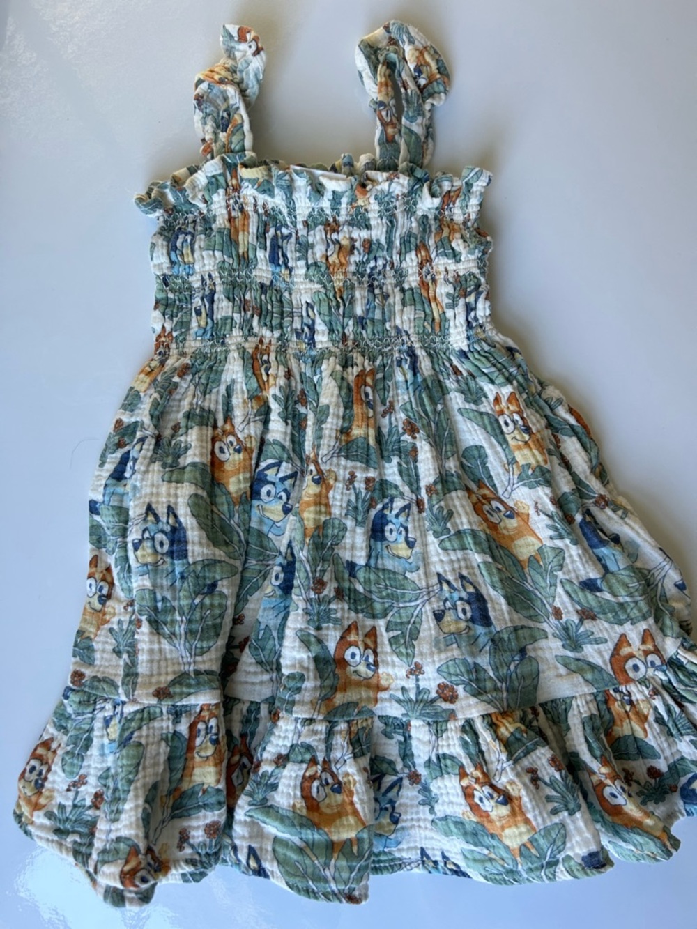 Girls' Green Leaf & Fox Print Summer Dress